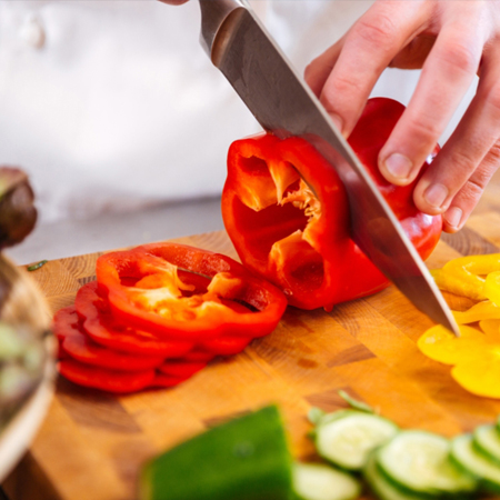 Food being carefully prepared in a kitchen